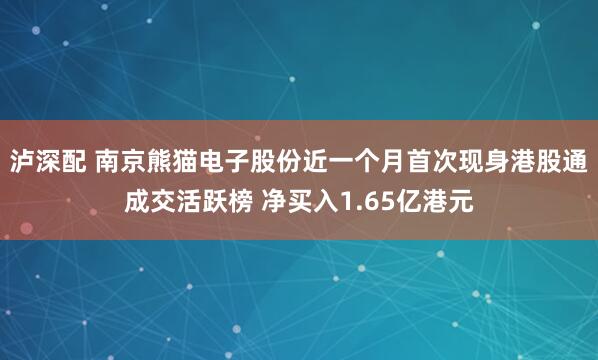 泸深配 南京熊猫电子股份近一个月首次现身港股通成交活跃榜 净买入1.65亿港元